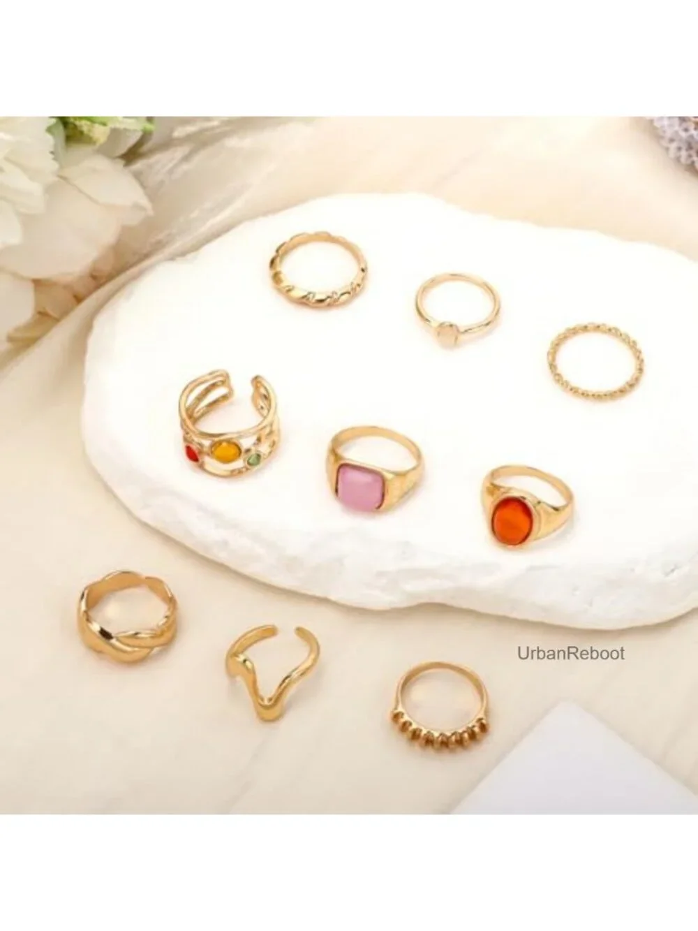 9 Piece Chunky Stackable Ring Set Gold Plated Stacking Rings for Women